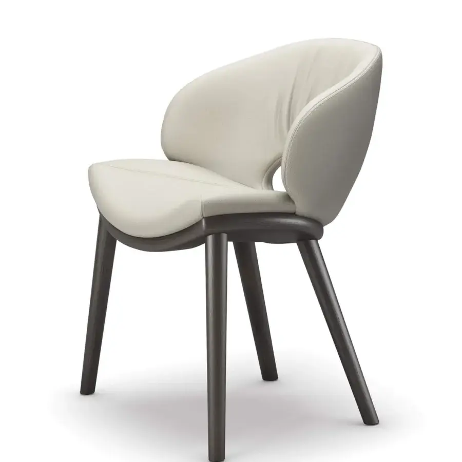 Distinctive Cattelan Italia Miranda Wood chair with cream fabric upholstery and dark stained solid ash wood base