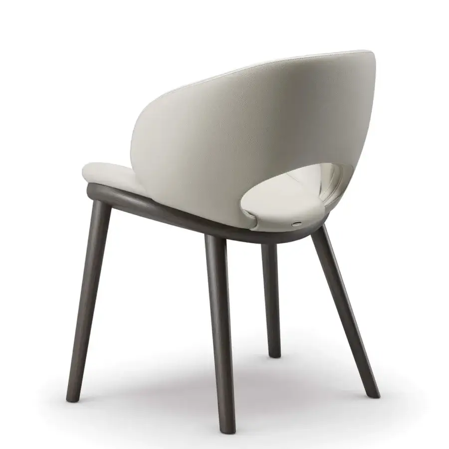Sophisticated Cattelan Italia Miranda Wood chair with light gray textured upholstery and dark matte finished solid ash wood base