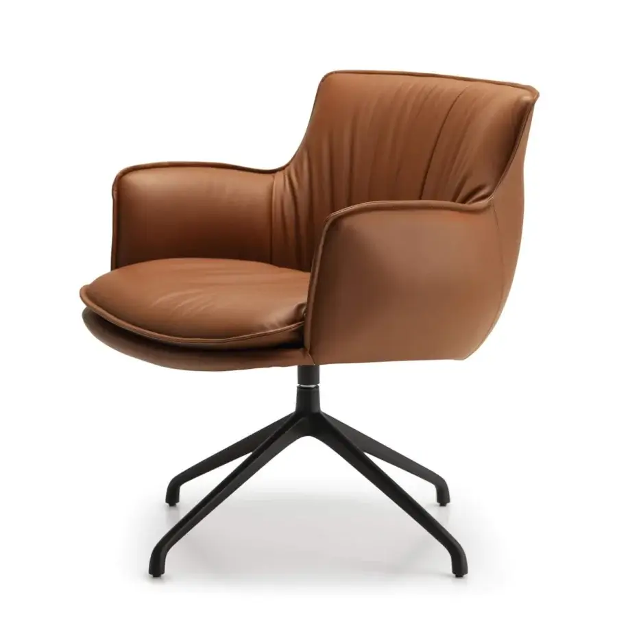 Lavish Cattelan Italia Rhonda lounge chair with rounded seat and matte black metal base in smooth brown upholstery