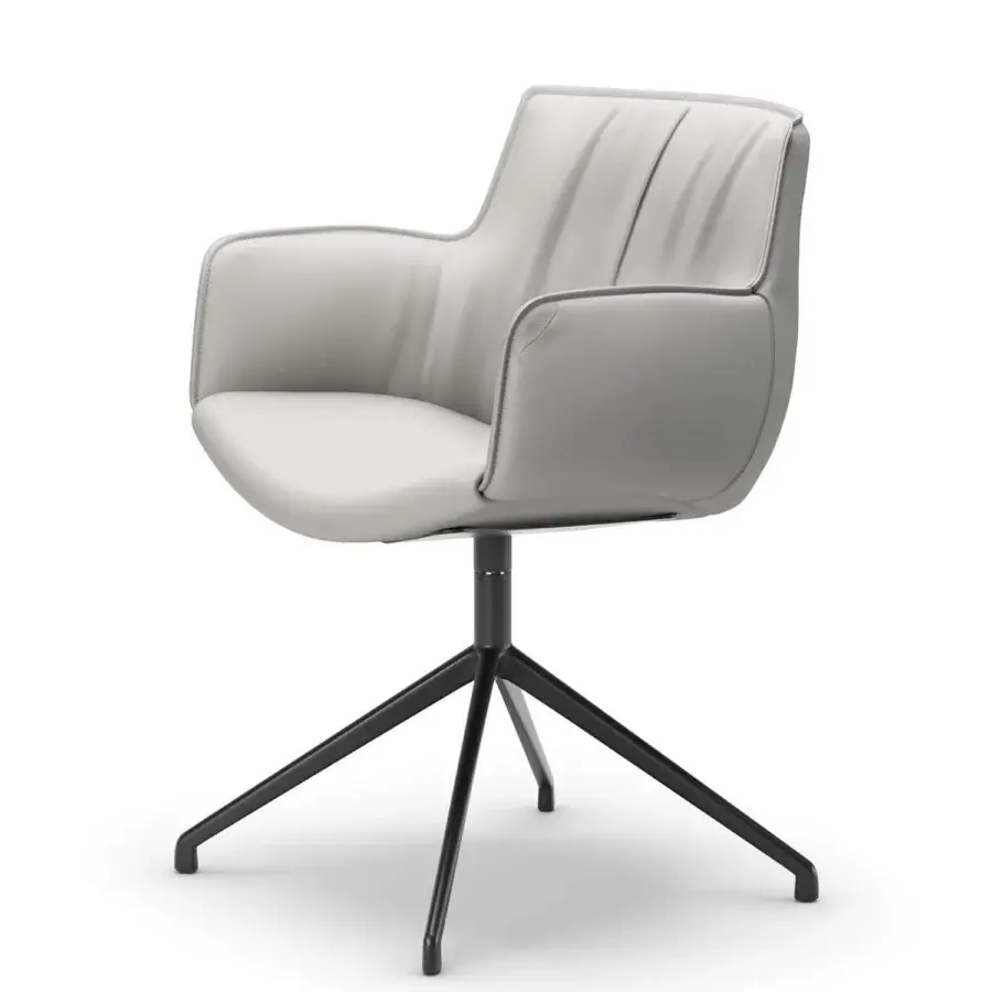 Captivating Cattelan Italia Rhonda armchair with light gray synthetic upholstery and swiveling black metal base