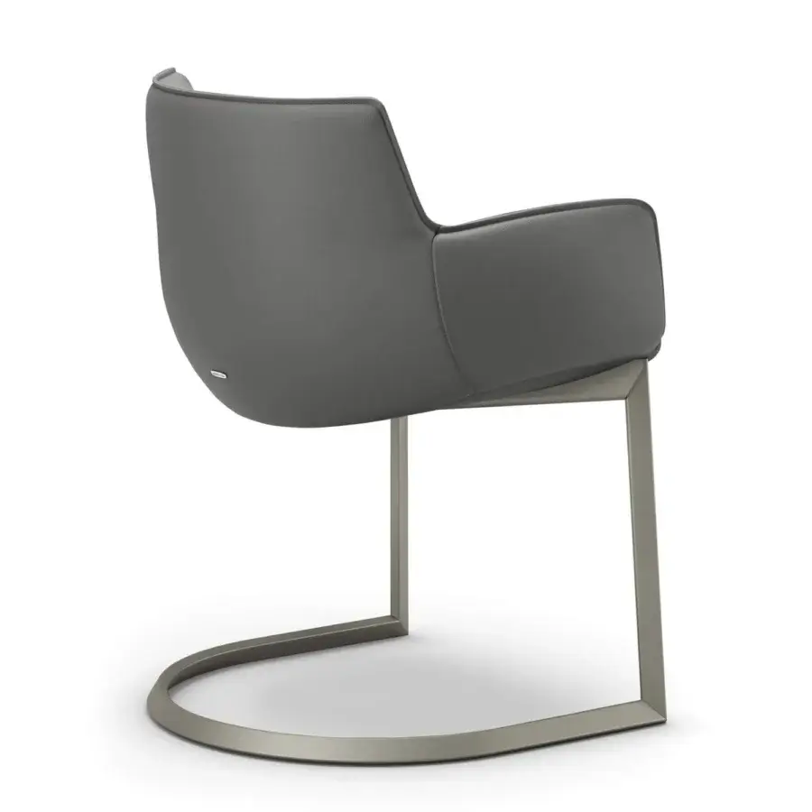 Superior Cattelan Italia Rhonda armchair with matte gray upholstery and brushed gray metal cantilever base