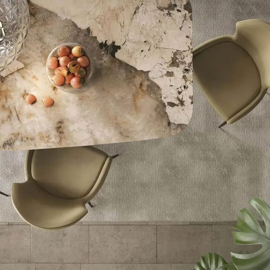 Exceptional Cattelan Italia Rachel ML chair in muted green-yellow textile with matte finish and embossed lacquered steel base
