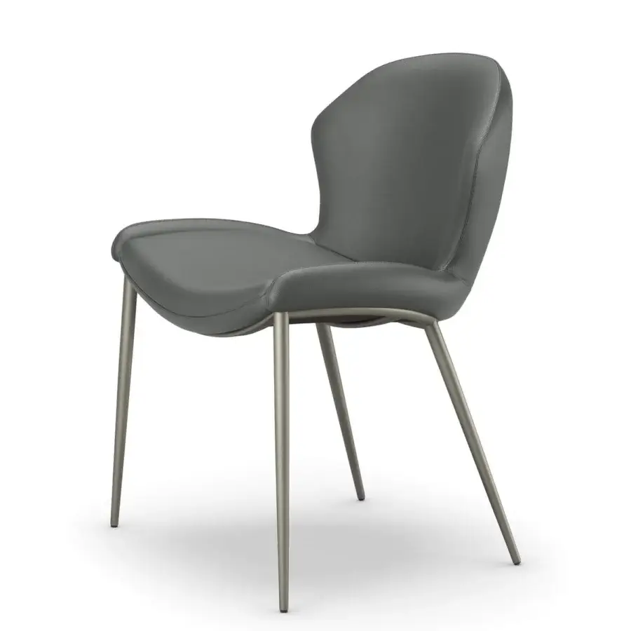 Distinguished Cattelan Italia Rachel ML chair with polygonal backrest and comfortable seat in smooth gray material with satin finished steel base