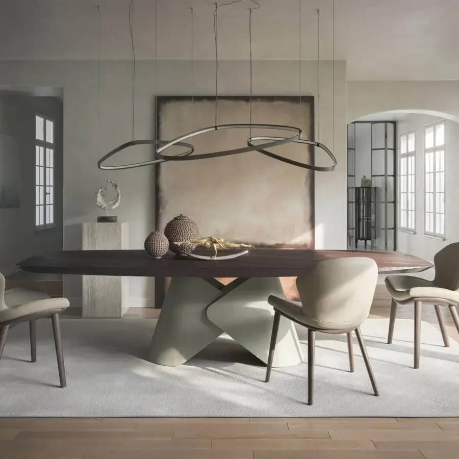Distinctive Cattelan Italia Rachel Wood chair with light beige textile upholstery and darker brown wooden frame