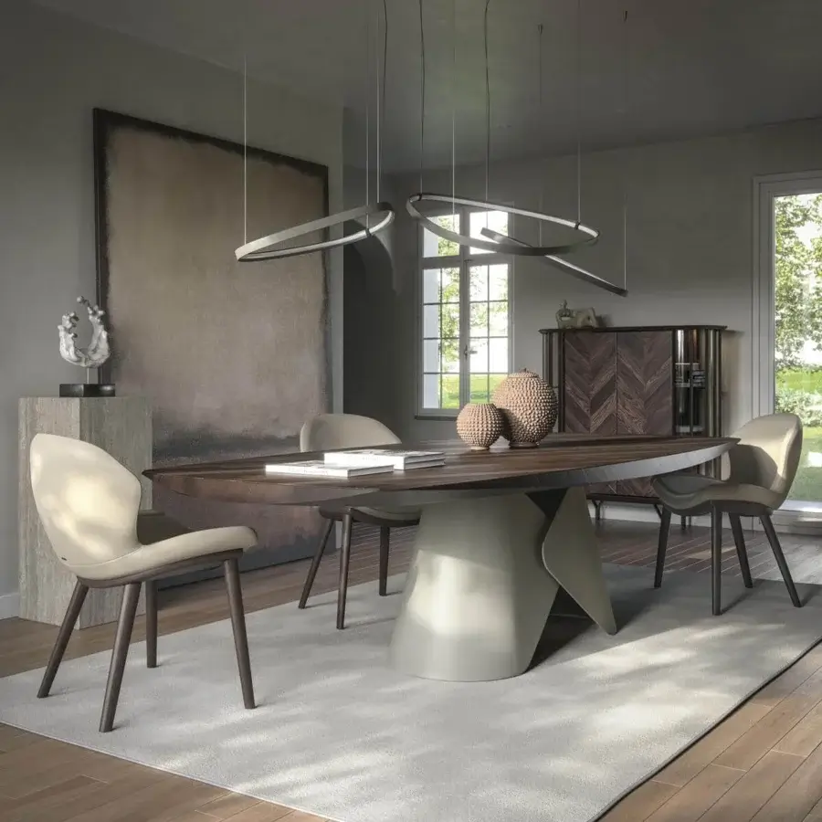 Superior Cattelan Italia Rachel Wood chair in light beige upholstery with dark brown wooden legs and rounded edges