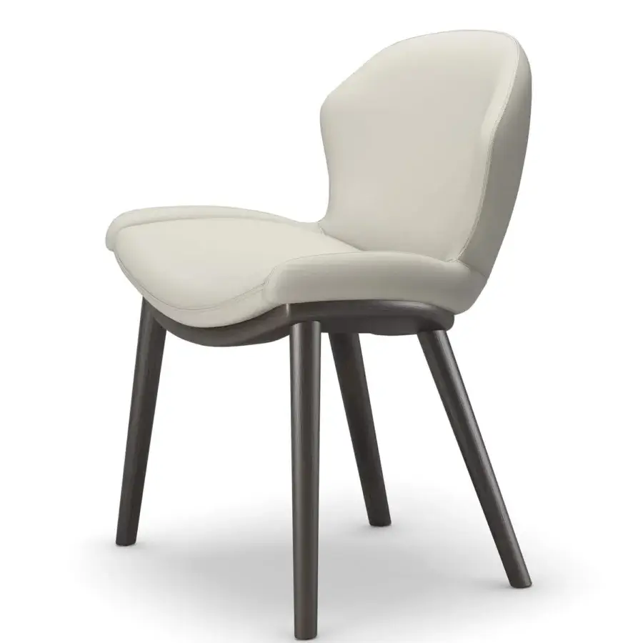 Exceptional Cattelan Italia Rachel Wood chair with light cream upholstery and dark precious wood base crafted with a matte finish