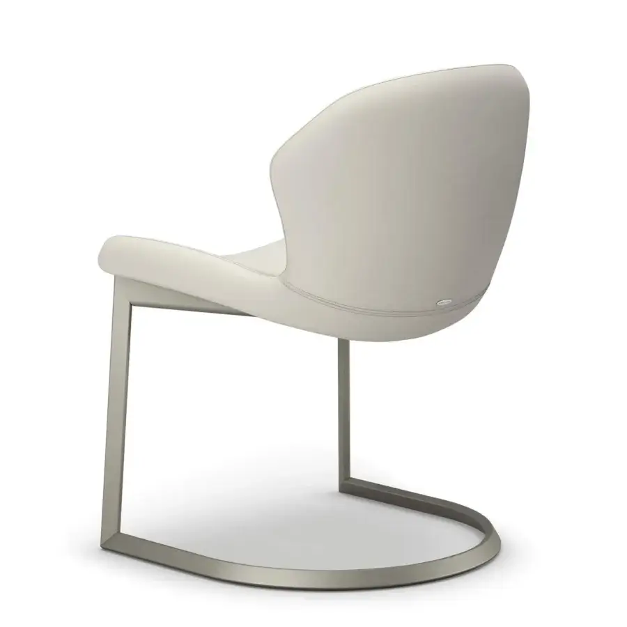 Exceptional Cattelan Italia Rachel cantilever chair with light gray synthetic fabric upholstery and varnished steel base