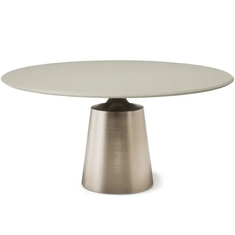Distinguished Cattelan Italia Yoda Argile table with a neutral beige clay top and brushed metallic base crafted in Italy