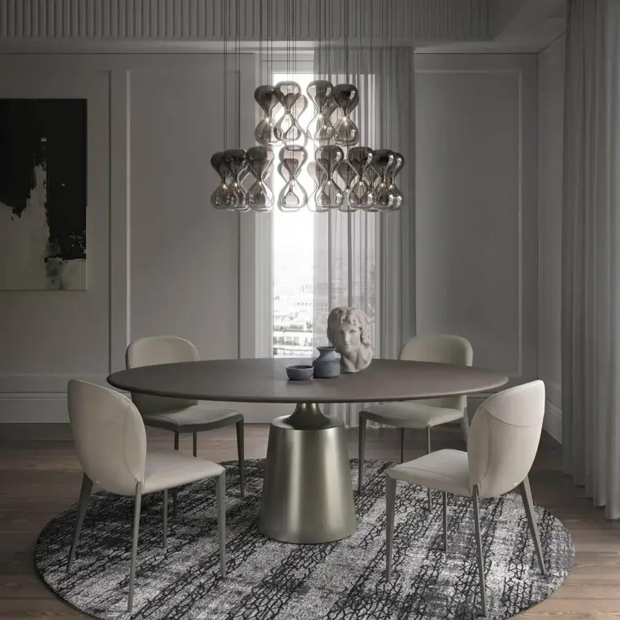 Exceptional Cattelan Italia Nancy ML chair with light beige textile upholstery and matte grayish steel legs