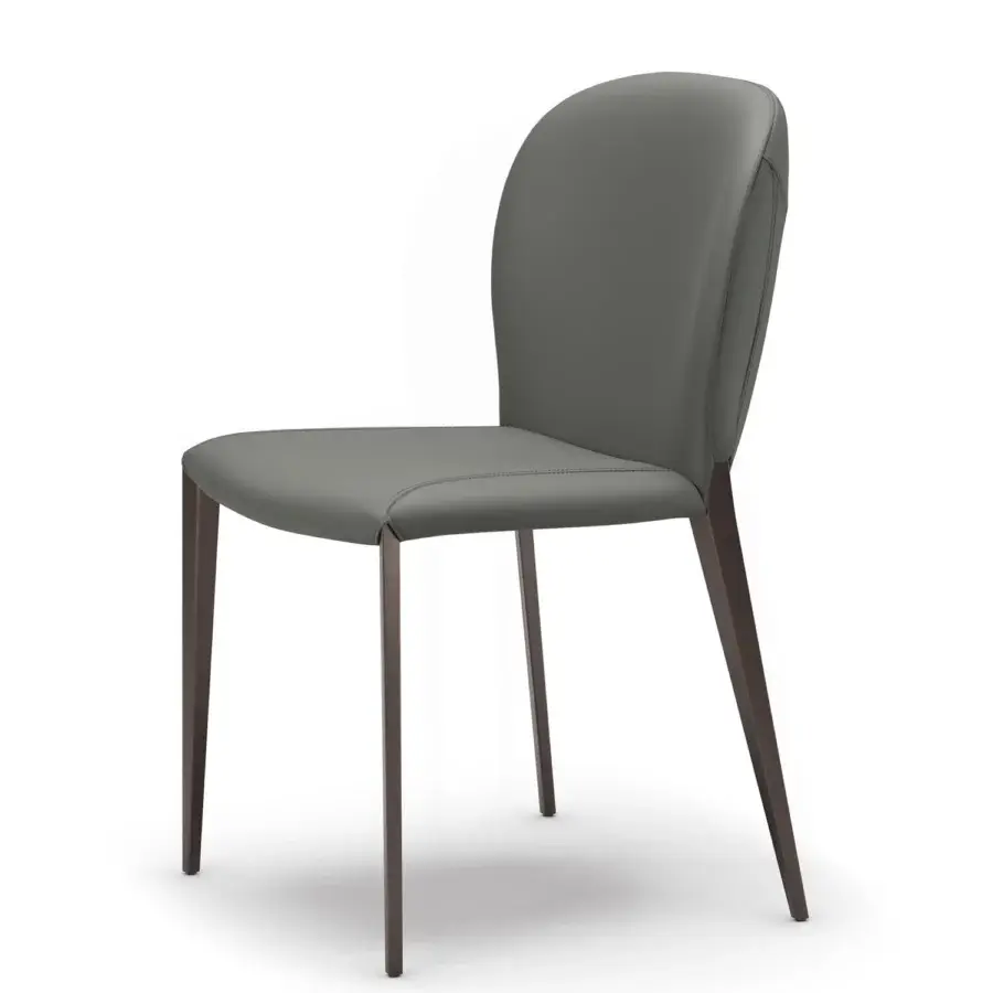 Elegant Cattelan Italia Nancy ML chair with smooth gray fabric upholstery and dark brown finished steel legs