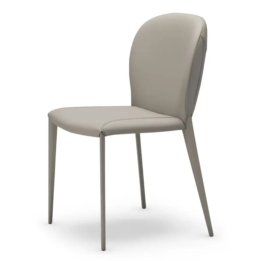 Distinguished Cattelan Italia Nancy chair fully upholstered in light neutral gray synthetic material with smooth matte finish