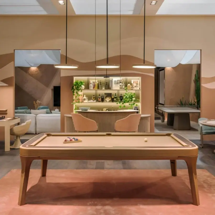 Exclusive Vismara Dry Bar wall unit and counter with light wood, stoneware “Calacatta Vecchia Macchia” top, and illuminated shelves