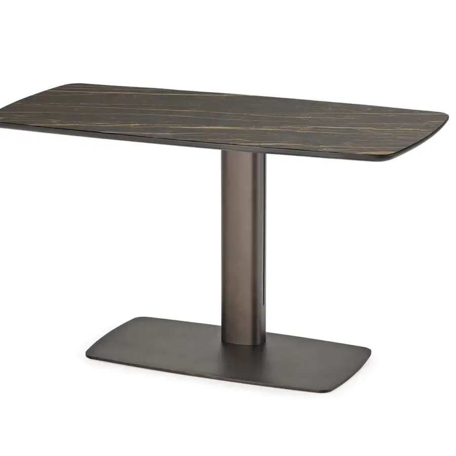 Distinguished Cattelan Italia Run Keramik desk with gold-toned grain patterns in ceramic and dark finished metal base