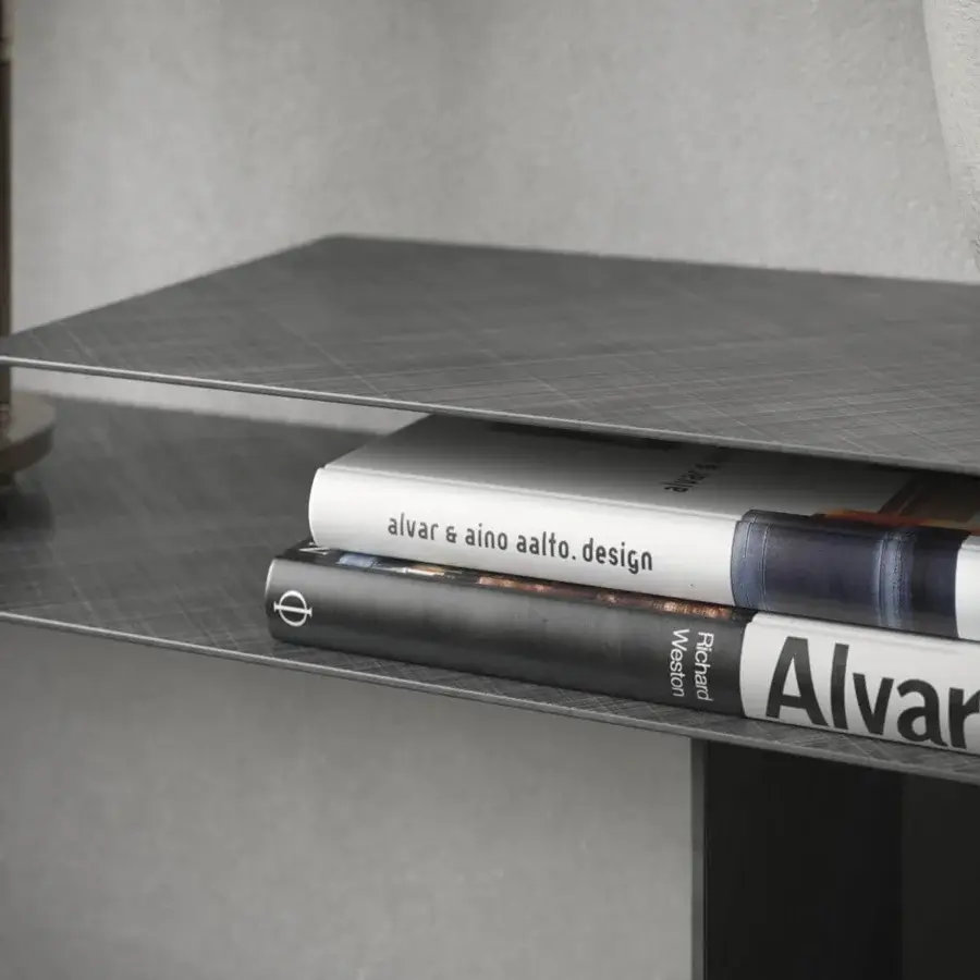 Superior Cattelan Italia Tee console crafted with steel in uniform gray and a brushed finish for a textured appearance