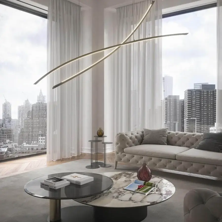 Exceptional Cattelan Italia Katana Magnum suspension lamp with horizontally intersecting metal bars in matte golden finish