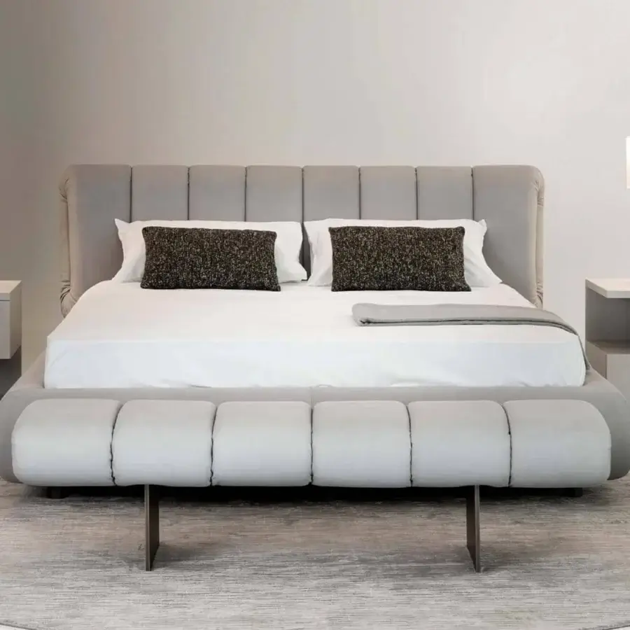Distinguished Rugiano Mondrian nightstand crafted in light gray leather with refined satin steel metal details