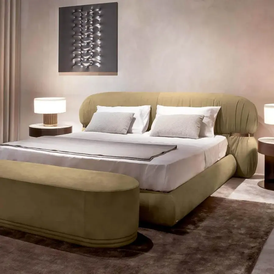 Distinguished Rugiano Inca nightstand with marble top and varnished bronze metal base in a matte medium brown finish