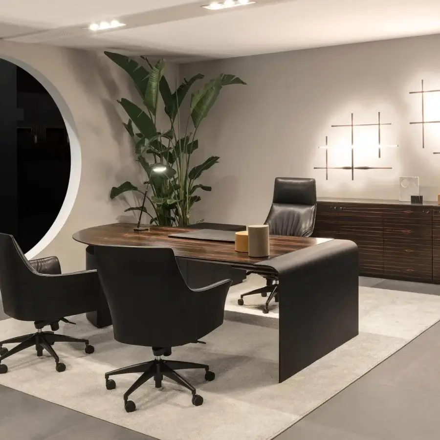 Refined 4 Mariani Siena desk crafted in dark brown wood with visible grain and a matte finish