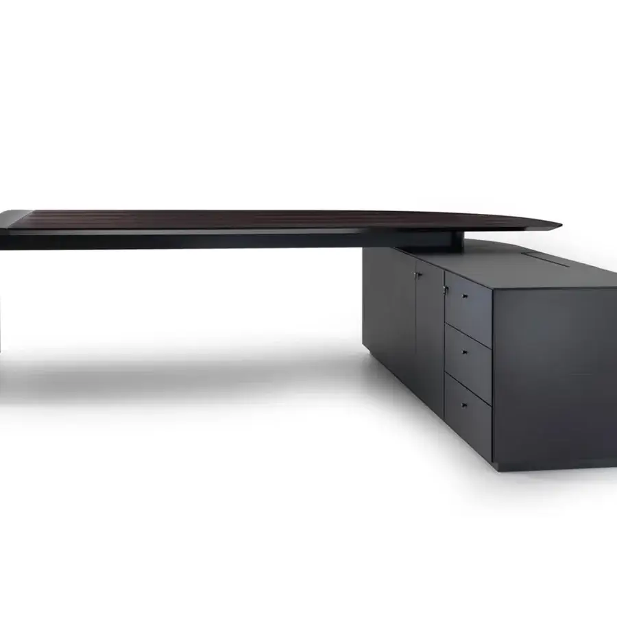 Distinguished 4 Mariani Siena desk built in dark wood with a lacquered cabinet and bending form
