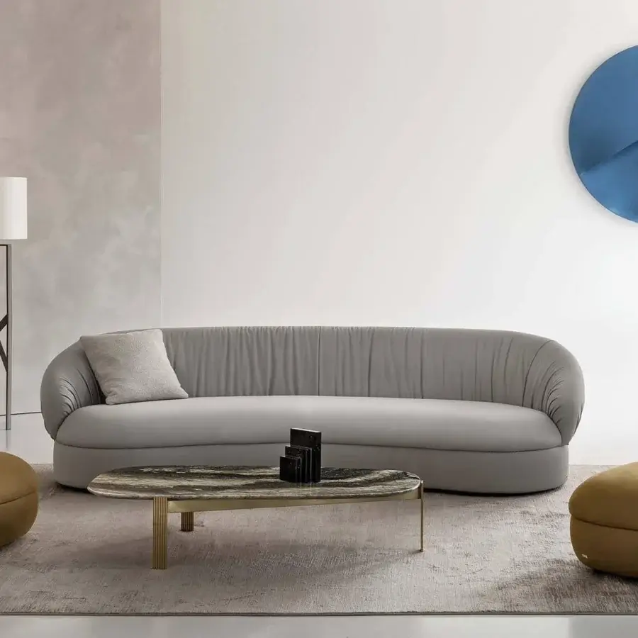 Lavish Rugiano Fandango lounge chair built in Italy with golden-brown textile upholstery and bronze brass metal detailing