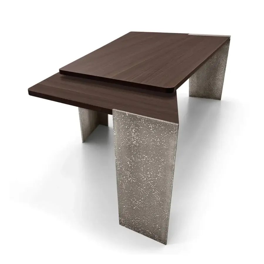 Superior Arketipo Wall Street desk with dark brown wood and textured gray speckled metal base crafted in Italy