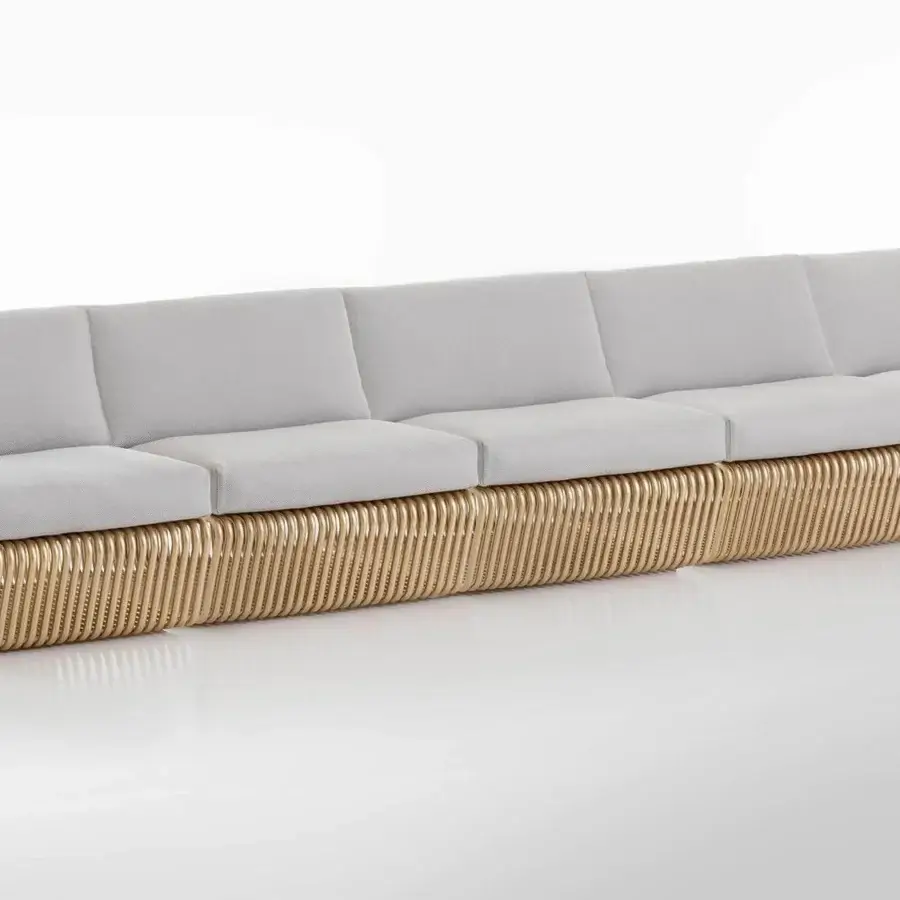 Exceptional Rugiano Infinity lounge chair with light gray outdoor fabric cushions and bronze aluminum hand-finished metal components