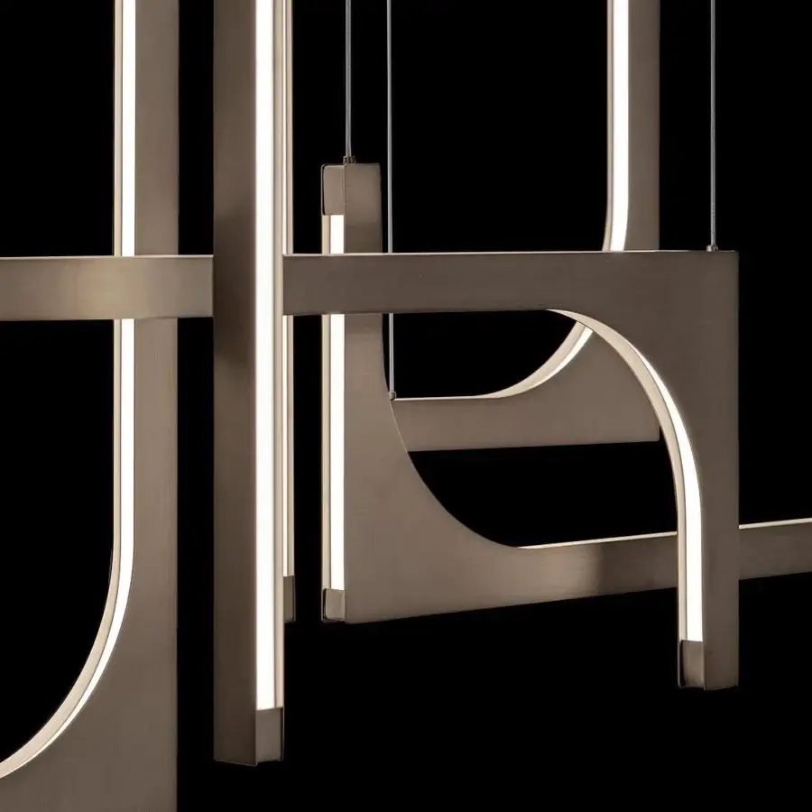 Exceptional Arketipo Untitled suspension lamp with geometric shapes and matte bronze metal structure embodies a modern artistic aesthetic
