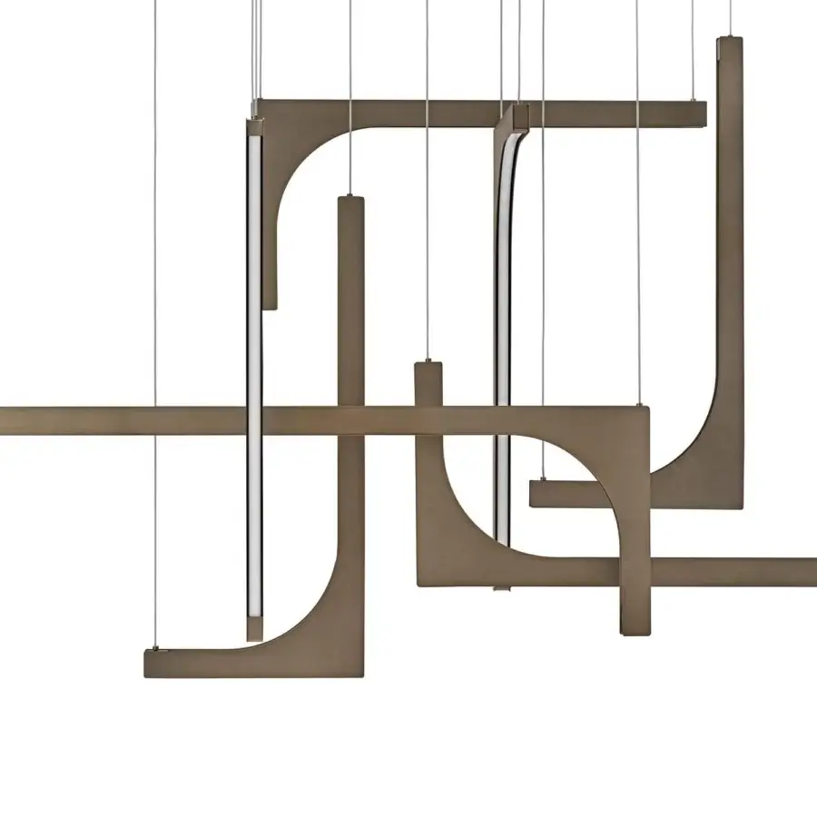 Elegant Arketipo Untitled suspension lamp with geometric shapes crafted in matte muted bronze metal