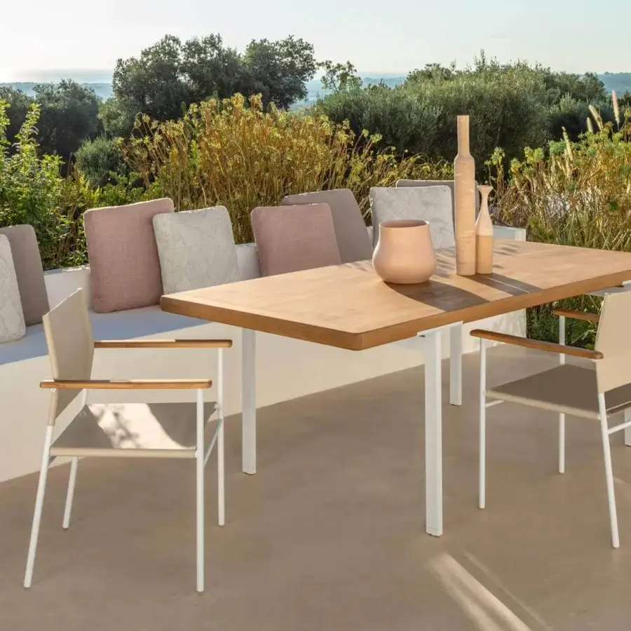 Exclusive Talenti Allure armchair with steel frame and light beige eco-leather seat, crafted with medium-toned wooden armrests