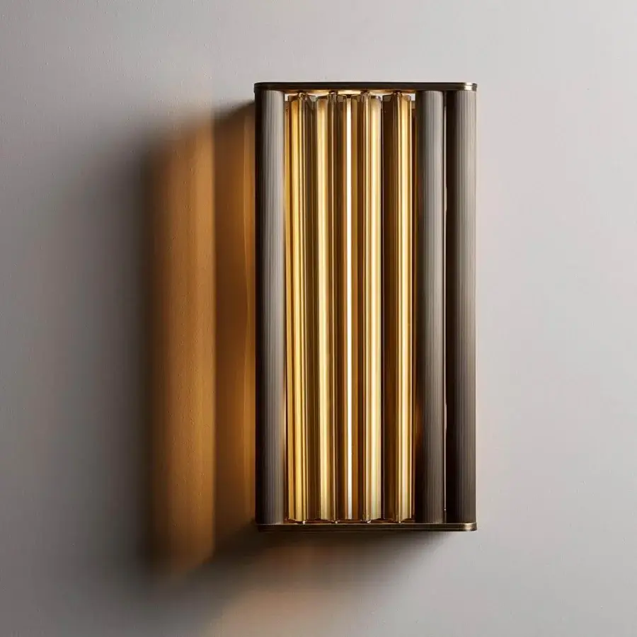 Superior VENICEM Numa wall lamp with dark burnished brass and refined grey Murano glass trihedrons in satin finish