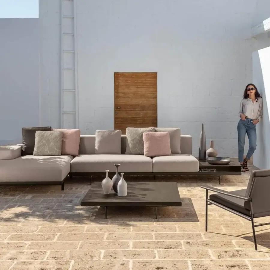 Distinguished Talenti Allure coffee table with geometric style, dark grey matte solid wood top and linear aluminum support