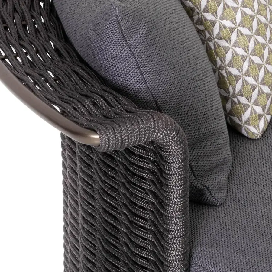 Distinctive Rugiano Marina daybed with a bronze metal structure woven in refined hand-braided grey rope and large grey seat cushion