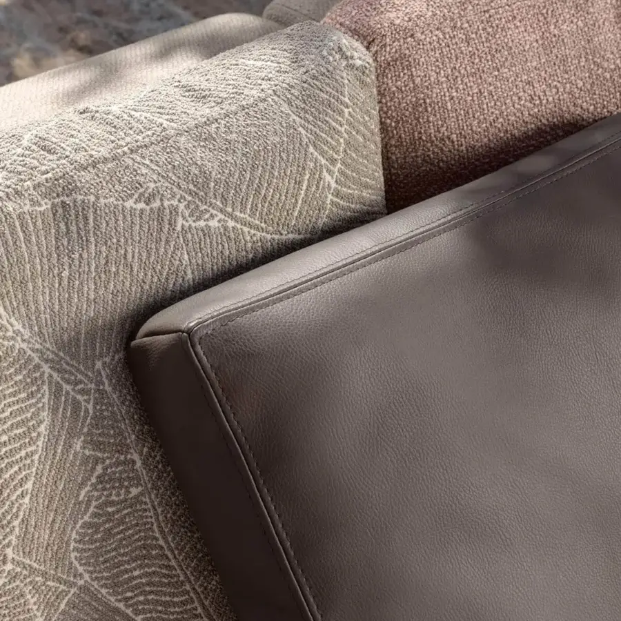 Distinguished Talenti Allure sectional with brown and gray upholstery, solid wood frame and elegant aluminium feet