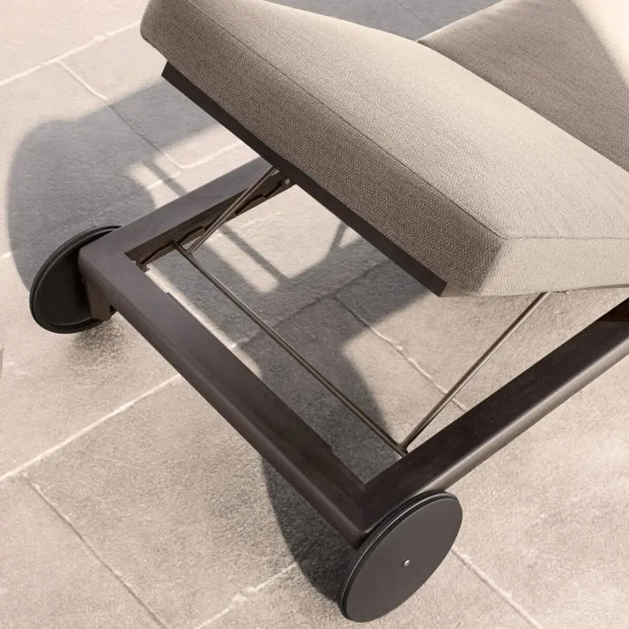 Distinguished Talenti Allure lounger crafted with accoya wood, aluminum and stylish light gray fabric offering a reclining backrest