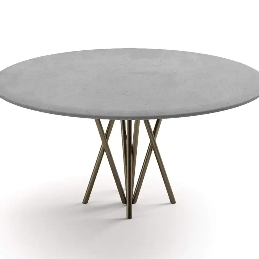 Elegant Rugiano Mikado table with bronze tubular iron base and cool gray ceramic tabletop in matte finish