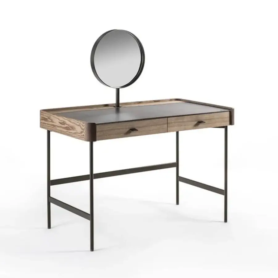 Elegant Porada Dafto vanity crafted with solid ash wood and Cuoietto leather, featuring a Bronzoro finished metal base