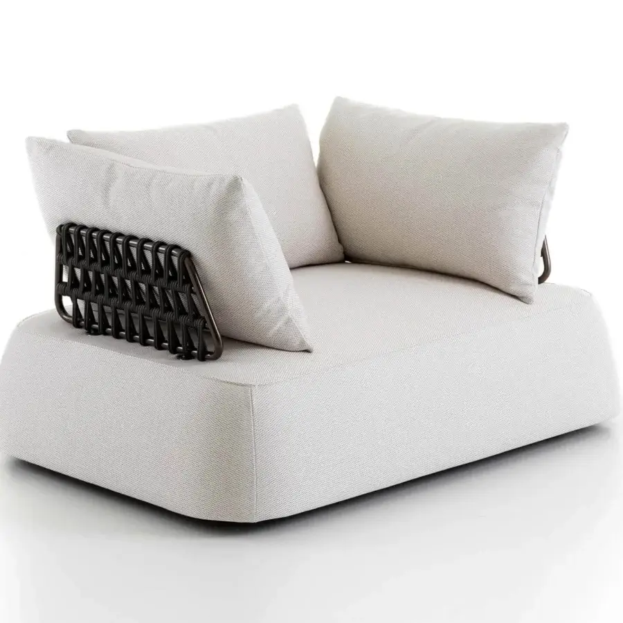 Distinguished Rugiano Melody lounge chair with white metal, light grey woven rope and uniform off-white cushions