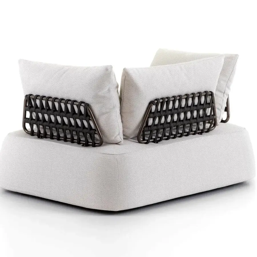 Exceptional Rugiano Melody lounge chair with white metal, light grey woven rope and comfortable off-white textile cushions