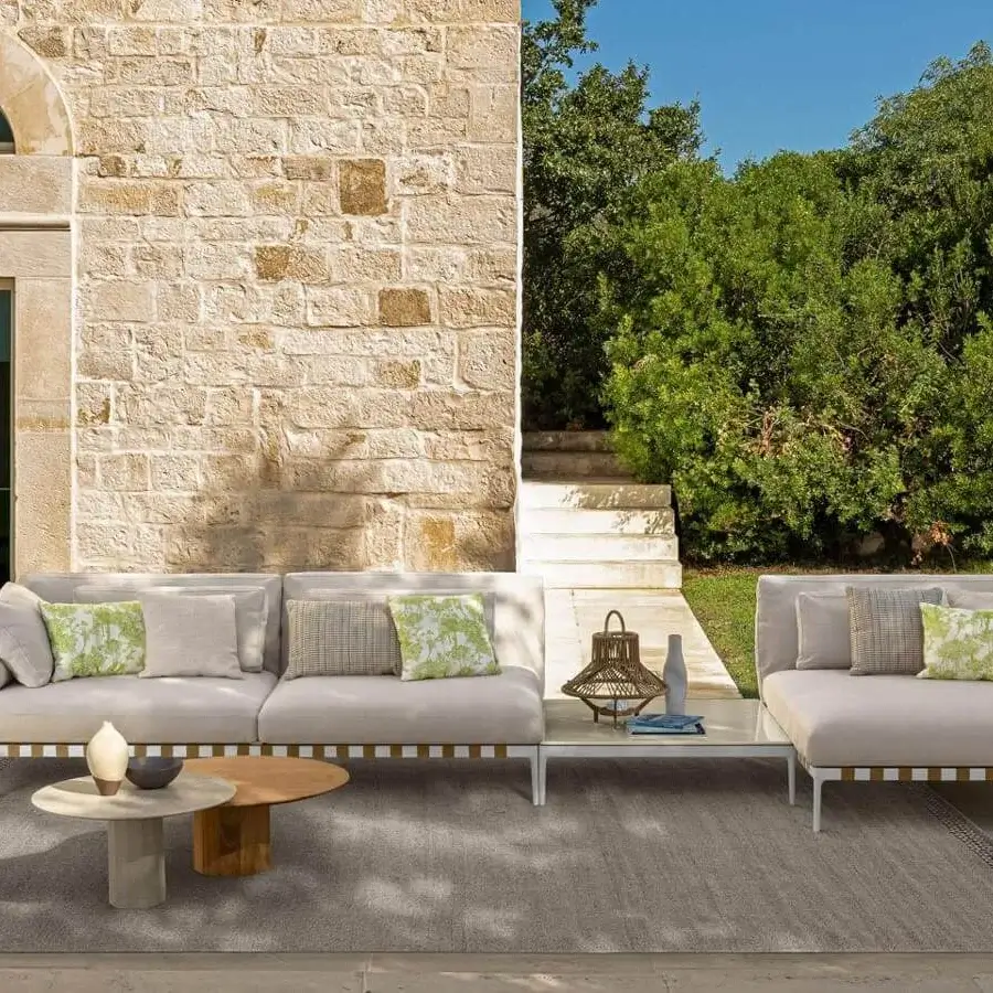 Distinguished Talenti Salinas coffee table with warm brown wood and light gray concrete surfaces in matte finish