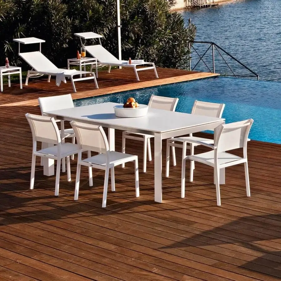 Superior Varaschin Dolmen table with durable powder-coated aluminum frame and sleek HPL tabletop in white