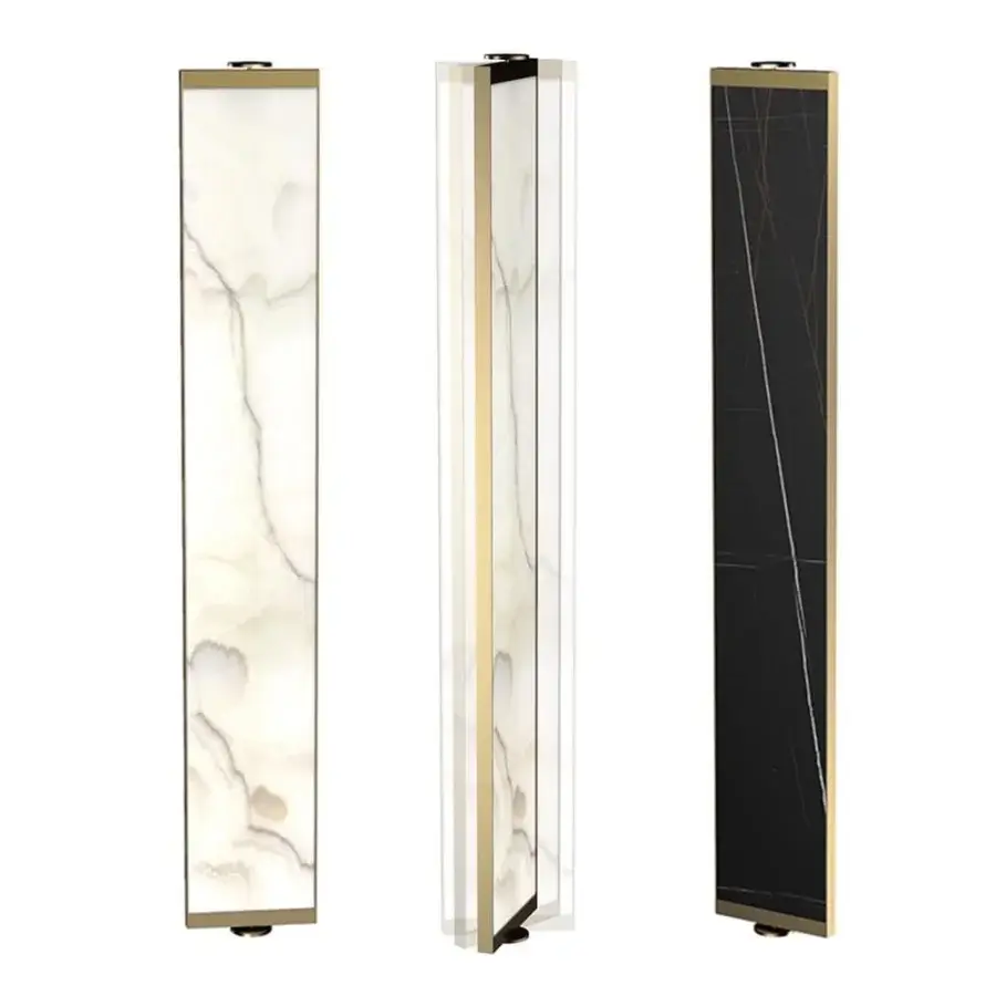Elegant Reflex Oh room divider with swirling marble glass panels and a bronze finish metal frame
