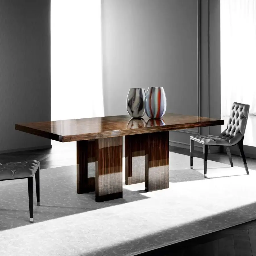 Exceptional Costantini Pietro Air table built with beech wood displaying a dark brown glossy finish and striking striped grain