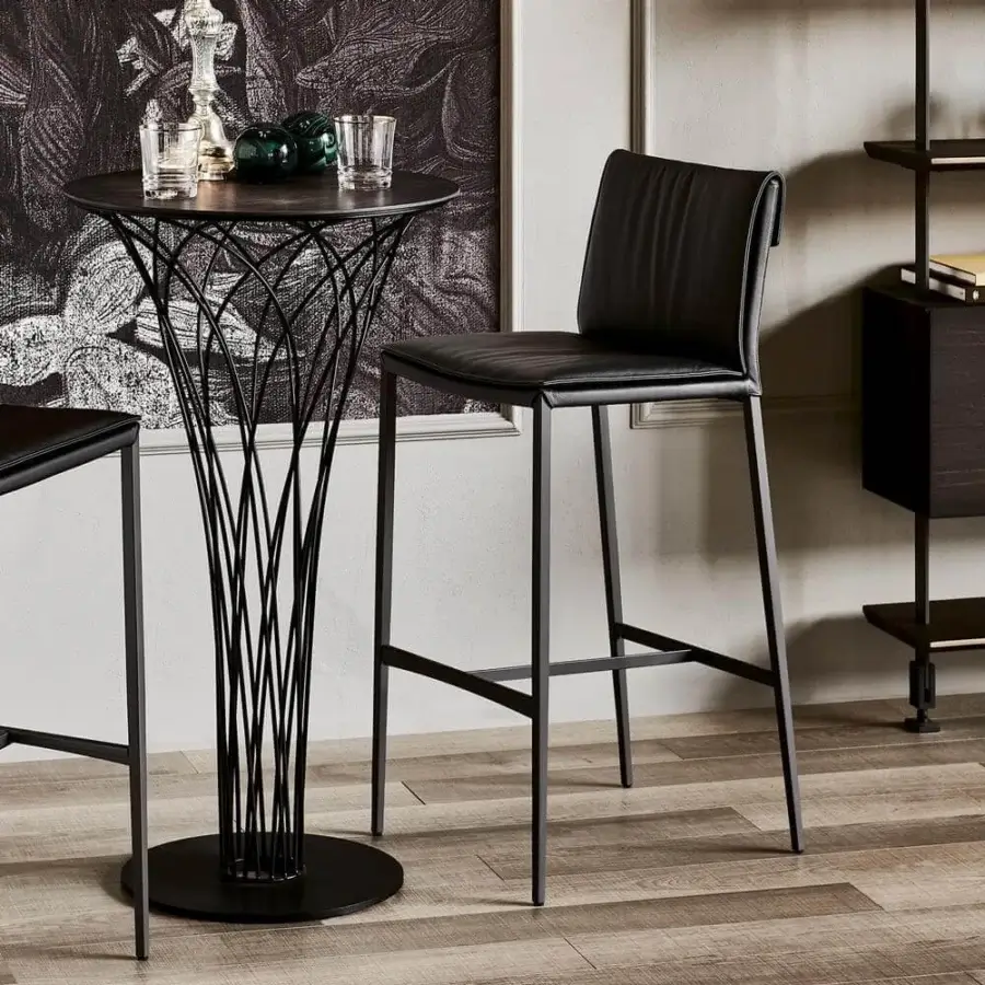 Distinguished Cattelan Italia Isabel ML stool with dark textile upholstery and slender matte black steel legs
