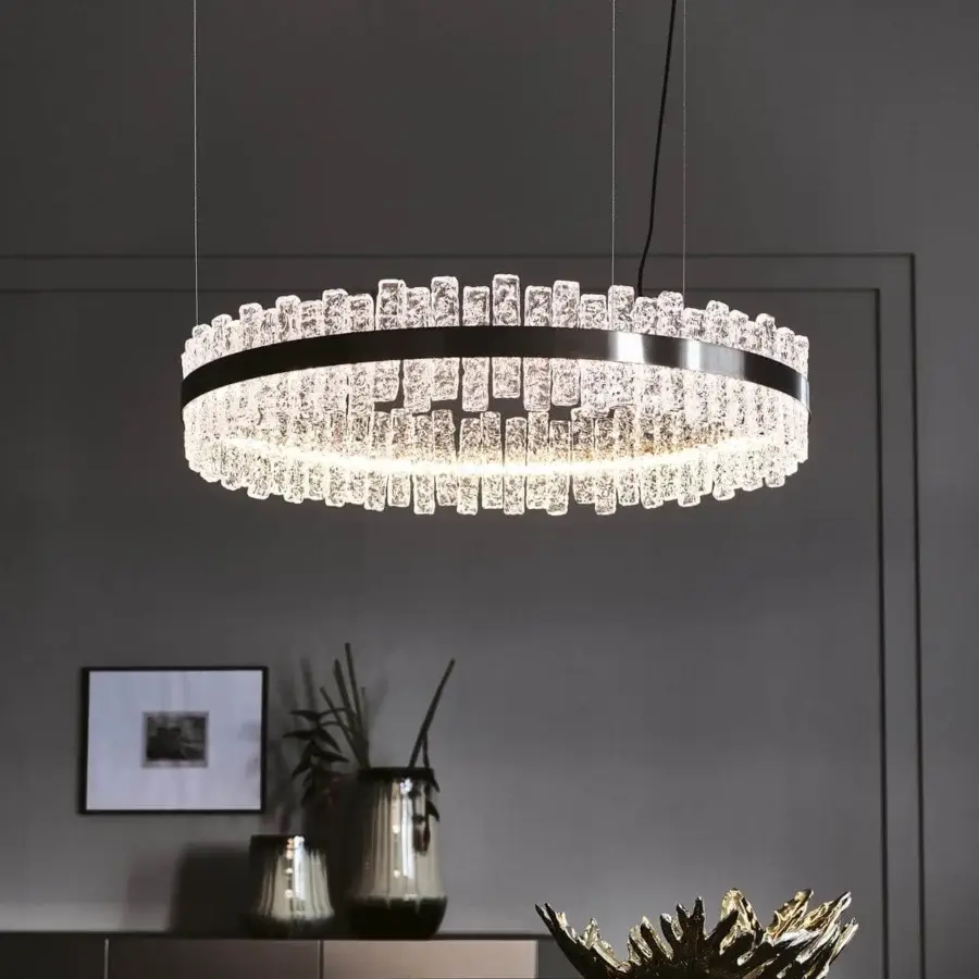 Exceptional Cattelan Italia Phoenix suspension lamp crafted in brushed steel with arranged crystal elements and polished reflective finish