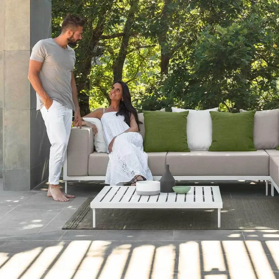 Refined Talenti Cleo Alu coffee table crafted in powder-coated aluminum with a matte white finish embodies a minimalist aesthetic