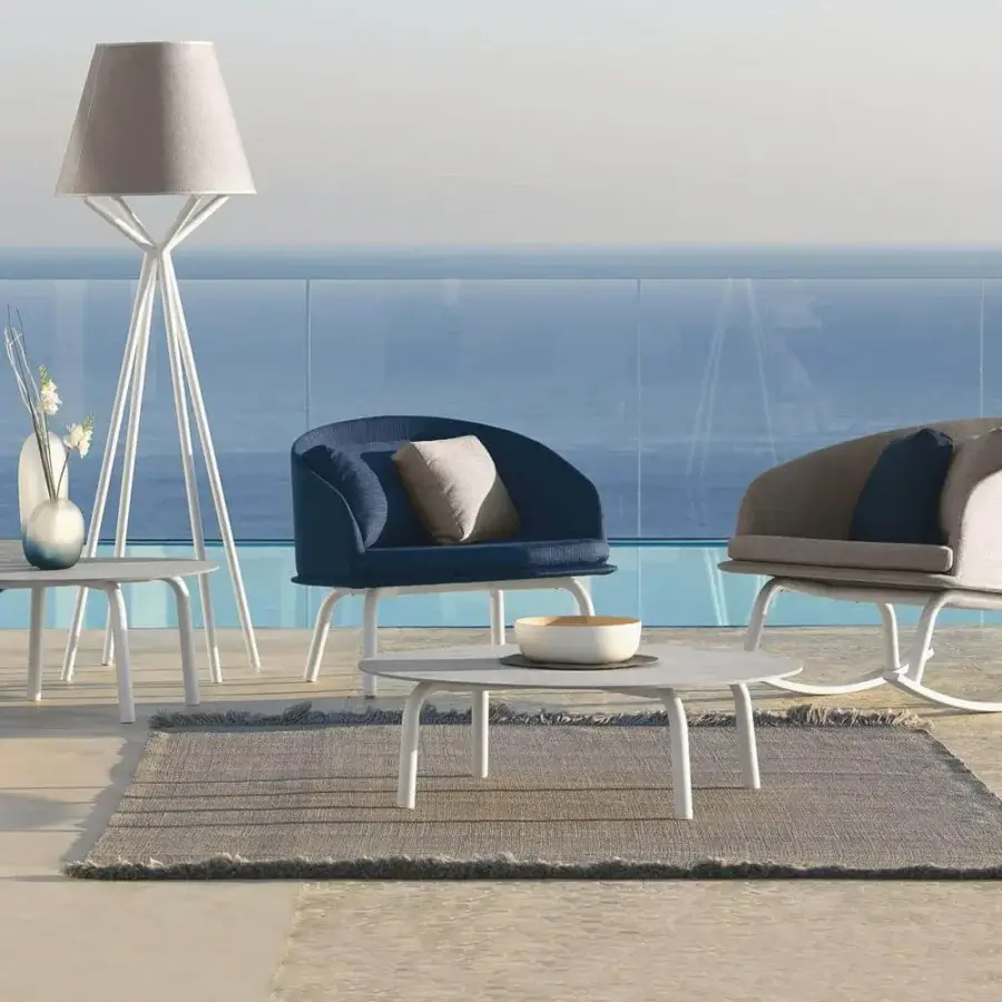 Superior Talenti Cleo Alu coffee table with white powder-coated aluminum frame and light grey cement fiber top