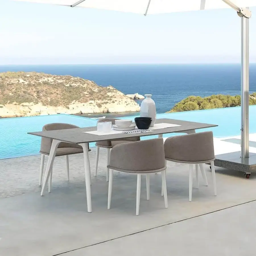 Exclusive Talenti Cleo Alu table crafted in light grey fibre cement with a refined powder-coated aluminum structure