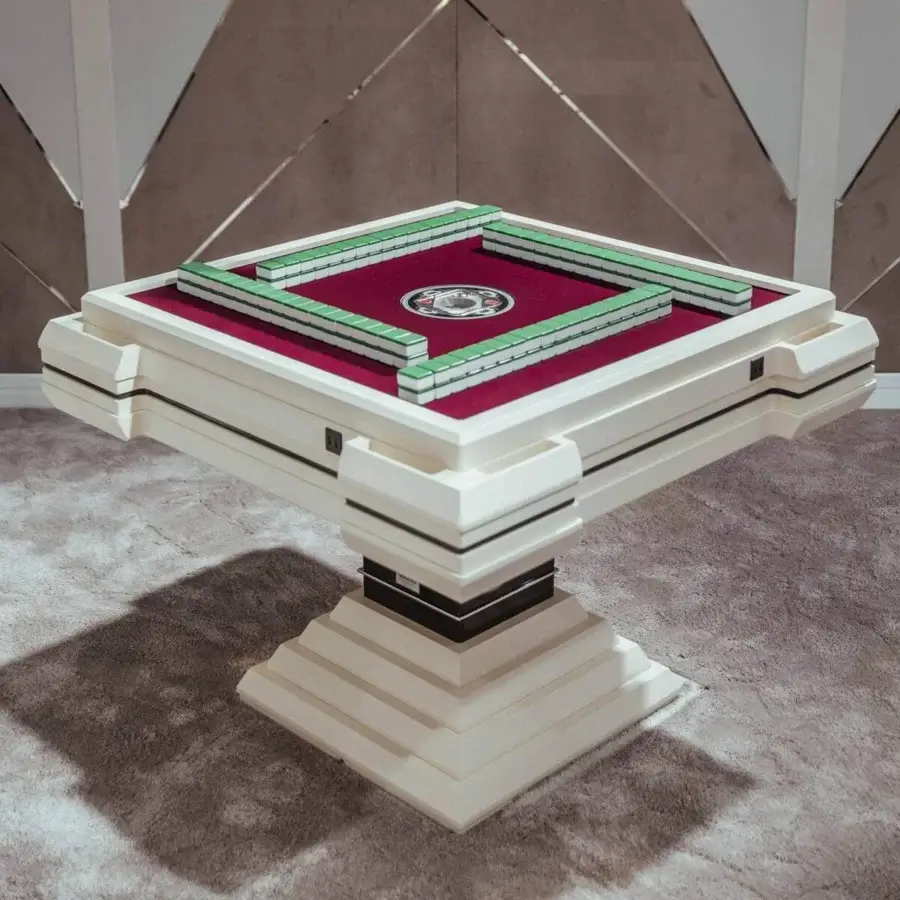 Innovative Vismara Ming Mahjong table with burgundy velvet playing surface and lacquered cream structure