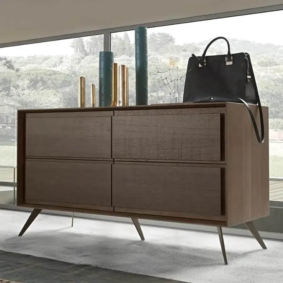 Distinctive Presotto Memories dresser crafted in medium-toned brown wood with textured grain and integrated grip grooves