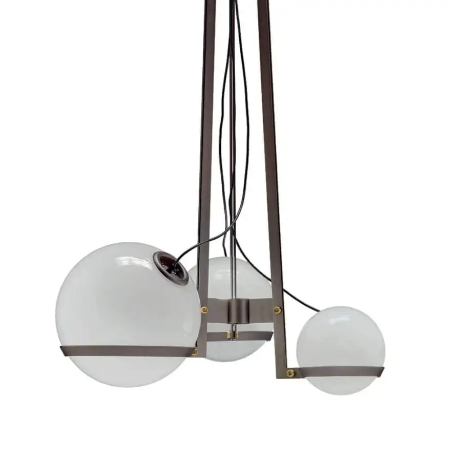Elegant Arketipo Bubble Bobble ceiling lamp with opaque white glass spheres and muted bronze satin metal frame